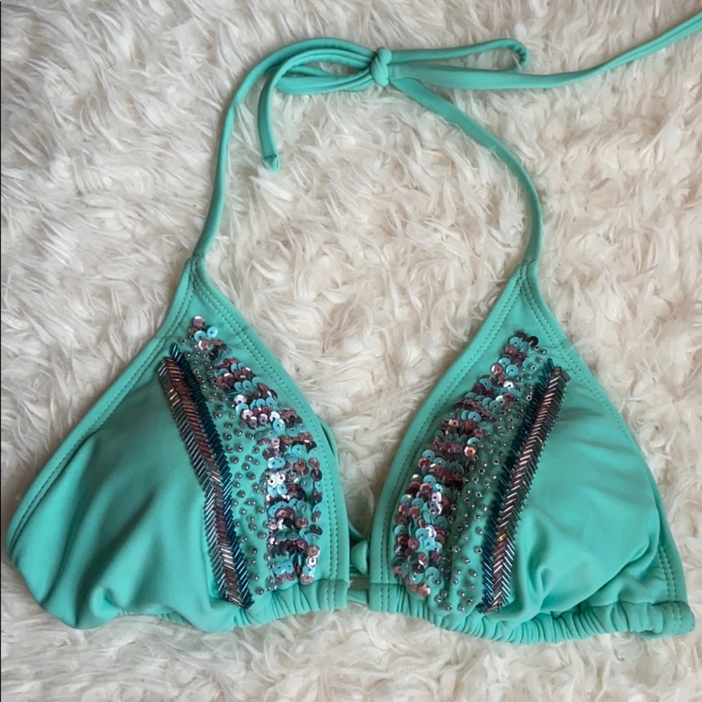 Mint bikini top with beaded detail